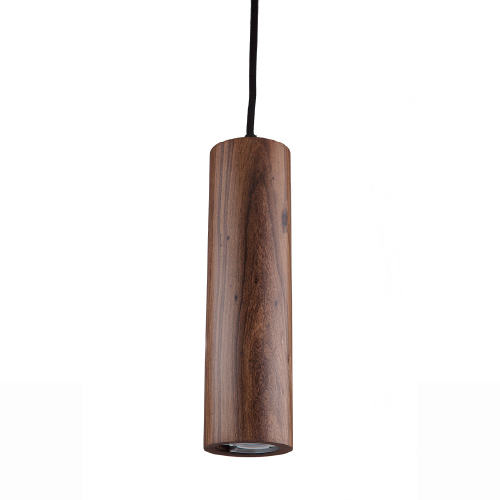 Colgante 1 luz GU10 tubo madera guayubira cable textil negro